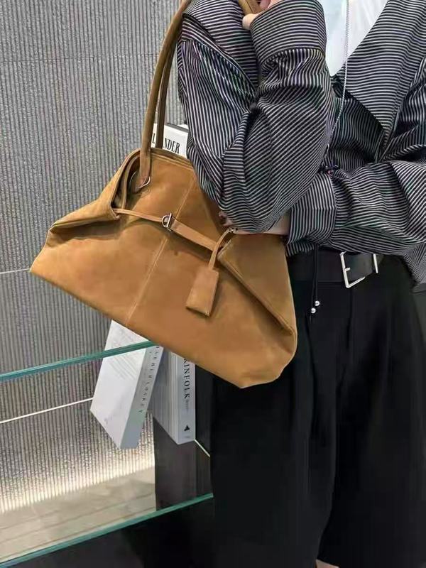 大容量麂皮绒磨砂托特包包女通勤手提包慵懒松弛感单肩包真皮大包|undefined