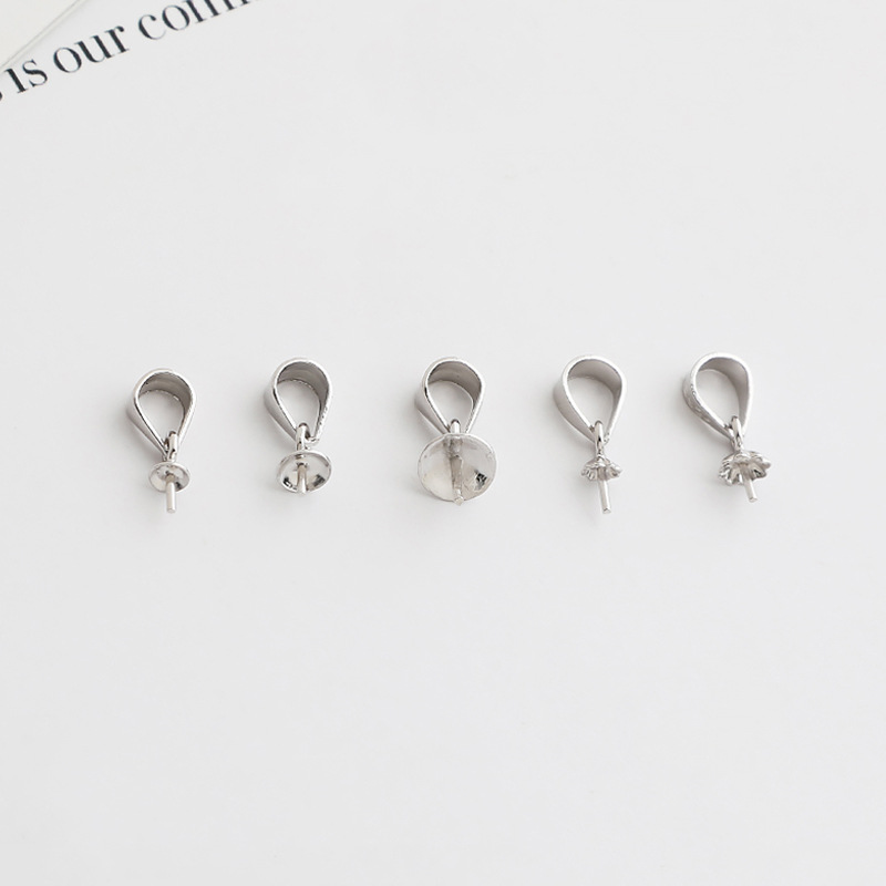 S925純銀鍍白金瓜子扣配件光面空盤托DIY珍珠吊墜托水晶托盤針