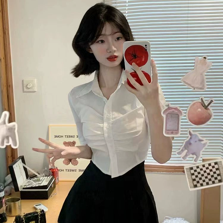 Белая рубашка Pure Lust для горячих девушек, женская короткая облегающая рубашка с плиссированной талией на правое плечо, летний топ с короткими рукавами