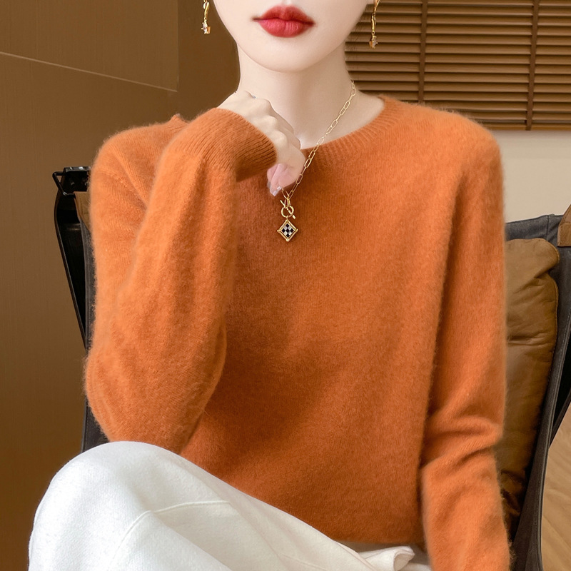 Discount Season Women's Clothing 2025 Early Autumn New Style Off-White Soft Pure Wool Round Neck Sweater Knitwear