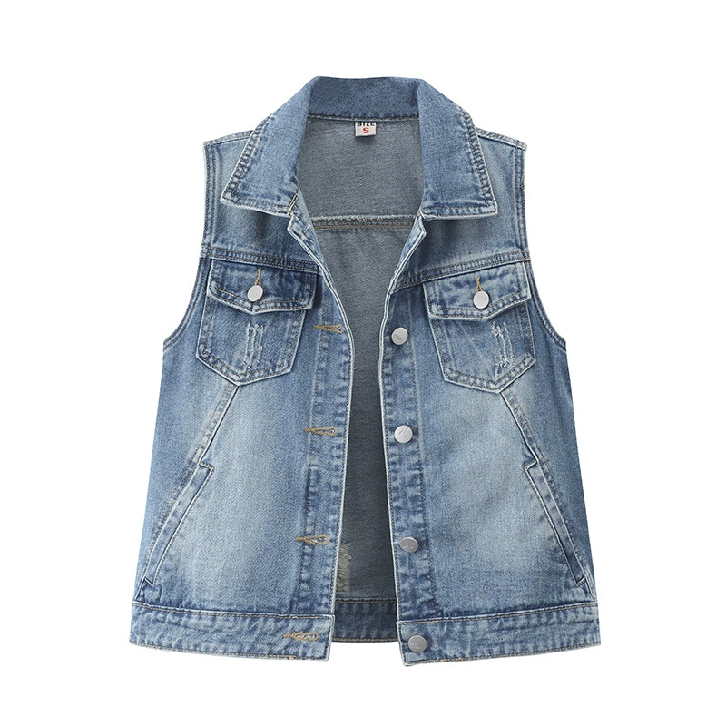 Spring denim short vest, jacket sleevless, Korean style, custom-made