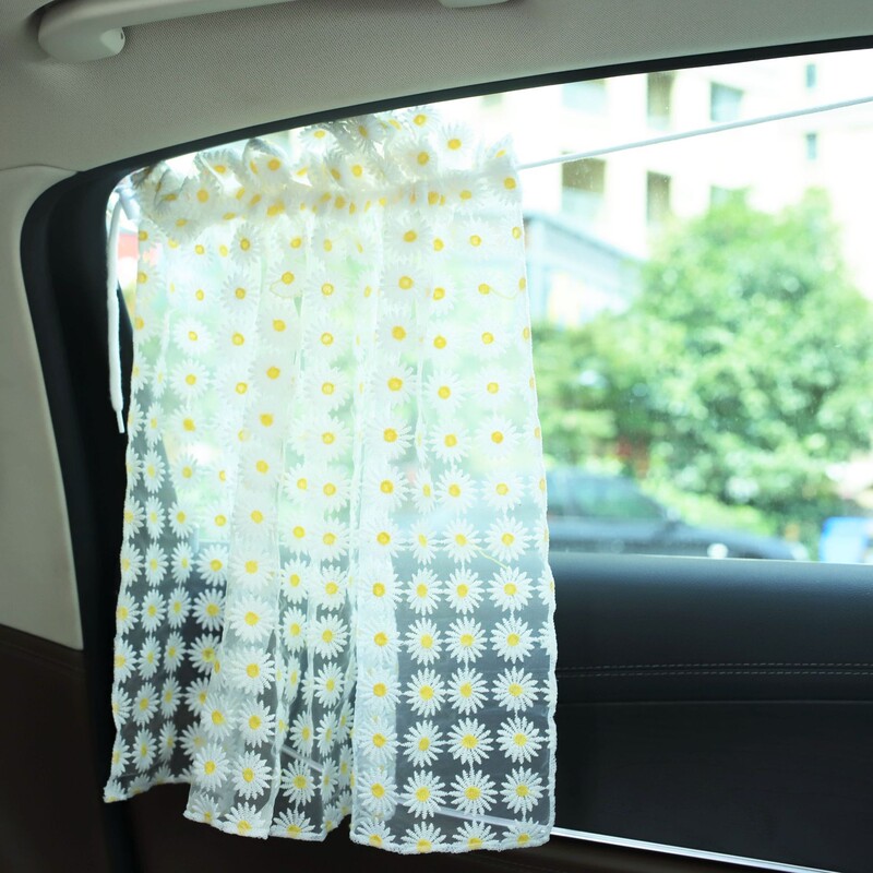 Lace Embroidered Daisy Car Curtains, Detachable Sunshade, Car Decorative Curtain 04