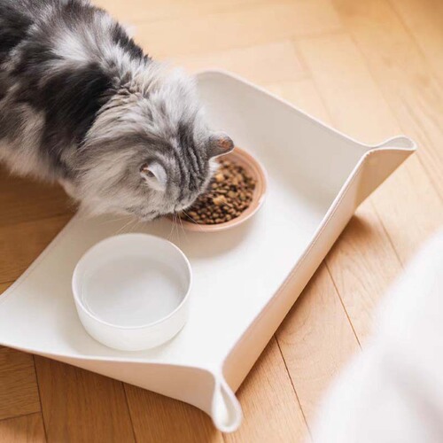 Felt Pet Cat Bowl Mat Semi-enclosed Thick Eating Mat Waterproof Oilproof Cat Dog Bowl Easy to Clean Non-slip Mat Universal