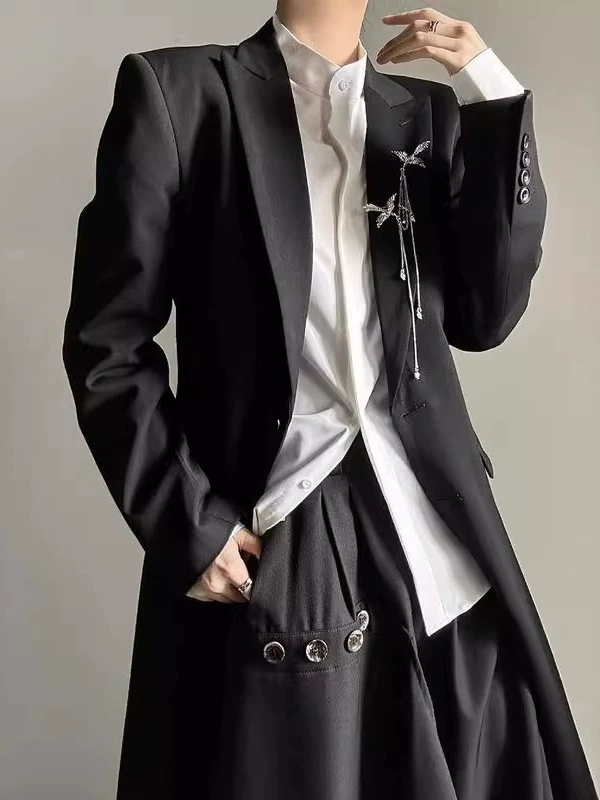 Black trench coat, long jacket, high-quality style