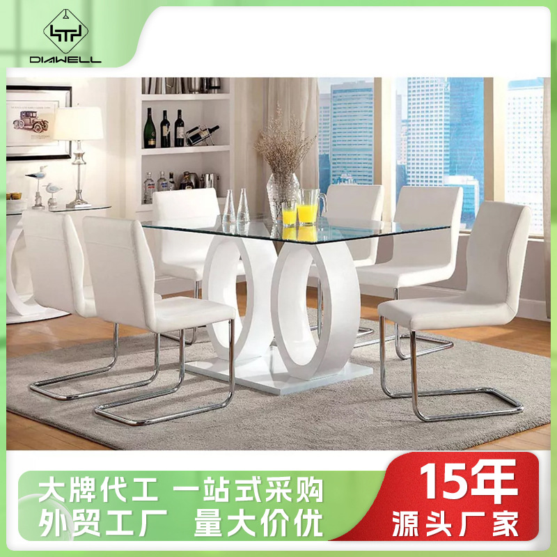 Exportación personalizada mesa de comedor de vidrio temperado transparente mesa de comedor rectangular mesa de comedor de vidrio image 1