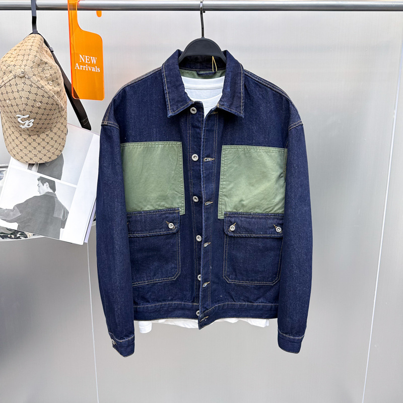Giacca da uomo, giacca colorblock, casual, ampia, con spalle cadenti, tendenza, giacca in denim_voghion.com