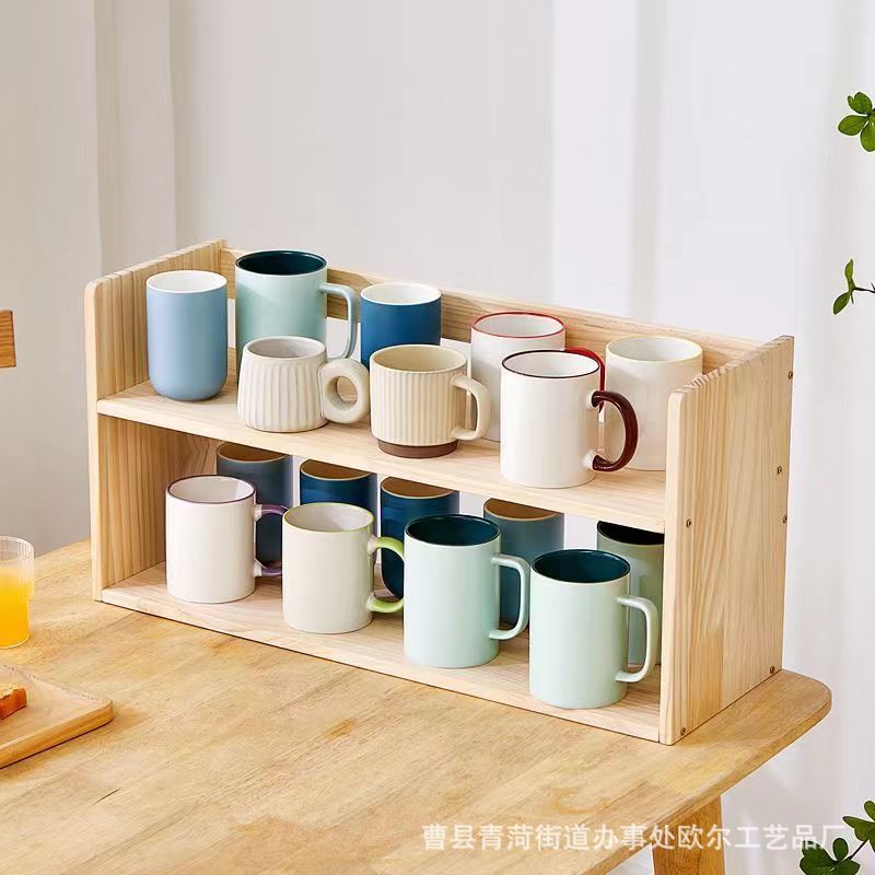 단단한 나무 컵 보관함 데스크탑 보관함 머그잔 커피 컵 홀더 가정용 나무 유리 보관함