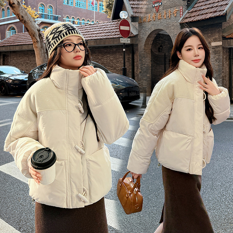 毛呢亮片羽绒棉服女时尚拼接短外套2025年冬季新款棉衣短款上衣潮|undefined