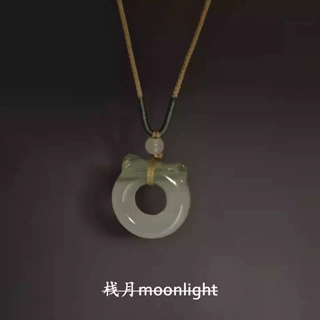【栈月】新疆天山翠小猫耳朵吊坠项链纯手工编织玉石蝴蝶锁骨链女