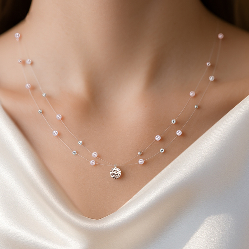 Super Shiny Starry Sky Mermaid Tears Double-Layer Necklace, Sparkling Fashion Zircon Pendant Sweater Chain, Invisible Clavicle Chain Super Shiny Starry Sky Mermaid Tears Double-Layer Necklace, Sparkling Fashion Zircon Pendant Sweater Chain, Invisible Clavicle Chain
