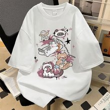 卡通可爱小猫夏季新款女童棉短袖T恤韩版百搭ins中大童宽松上衣