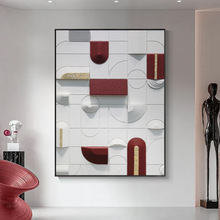 简约现代手绘油画白色客厅装饰画高档大气轻奢金箔3D立体浮雕挂画