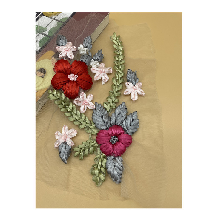 手绣丝带编织贴花婚妙晚礼服胸花旗袍宠物补丁手提包配饰蕾丝布贴