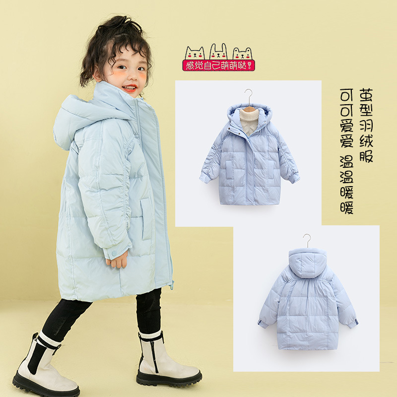 90% de invierno para Niñas Ropa para niños niñas con capucha cálida chaqueta de media longitud alargada larga