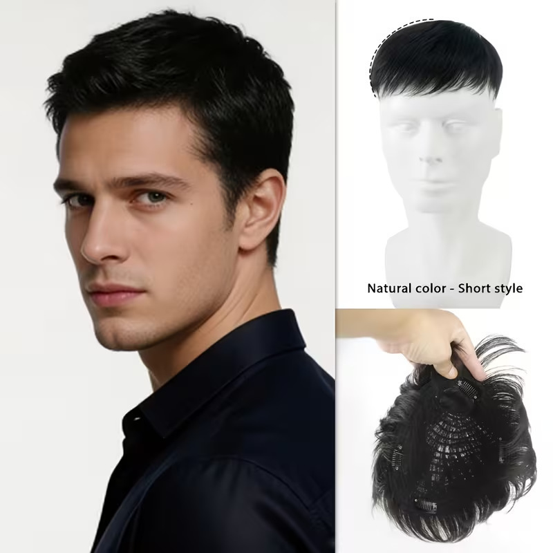 Xuchang Men's Hairpiece, Black Short Topper, Hairpiece for Covering Gray Hair and Increasing Hair Volume, Men's Wig Xuchang Men's Hairpiece, Black Short Topper, Hairpiece for Covering Gray Hair and Increasing Hair Volume, Men's Wig