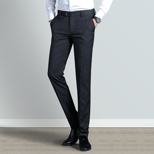 Men's light business casual trousers men's spring and summer fashionable vertical stripe pants slim non-iron suit pants men's wear