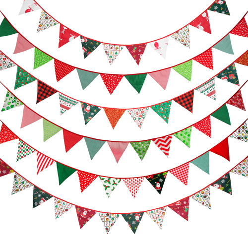 Christmas fabric pennant Santa Claus elk gingerbread Christmas tree decoration hanging flag party camping string flag