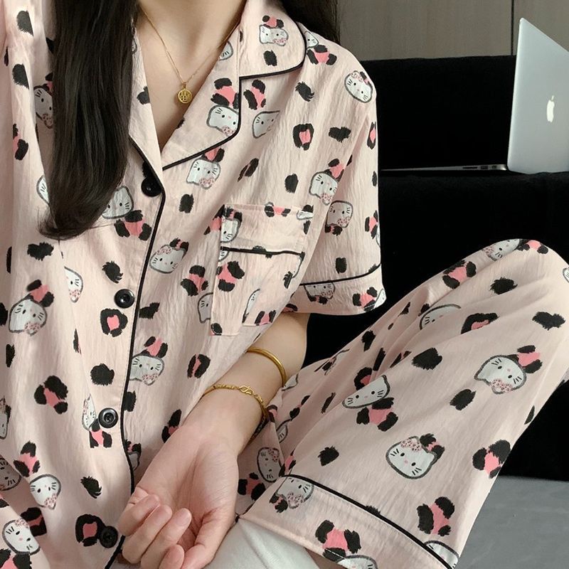 120G nube algodón pijama ropa de hogar mangas cortas pantalones largos set TK comercio exterior pedidos entidad al por mayor pareja pijama