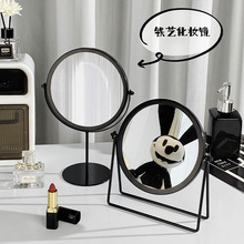 ins桌面镜子宿舍简约梳妆镜可旋转台式美妆镜卧室网红铁 艺化妆镜
