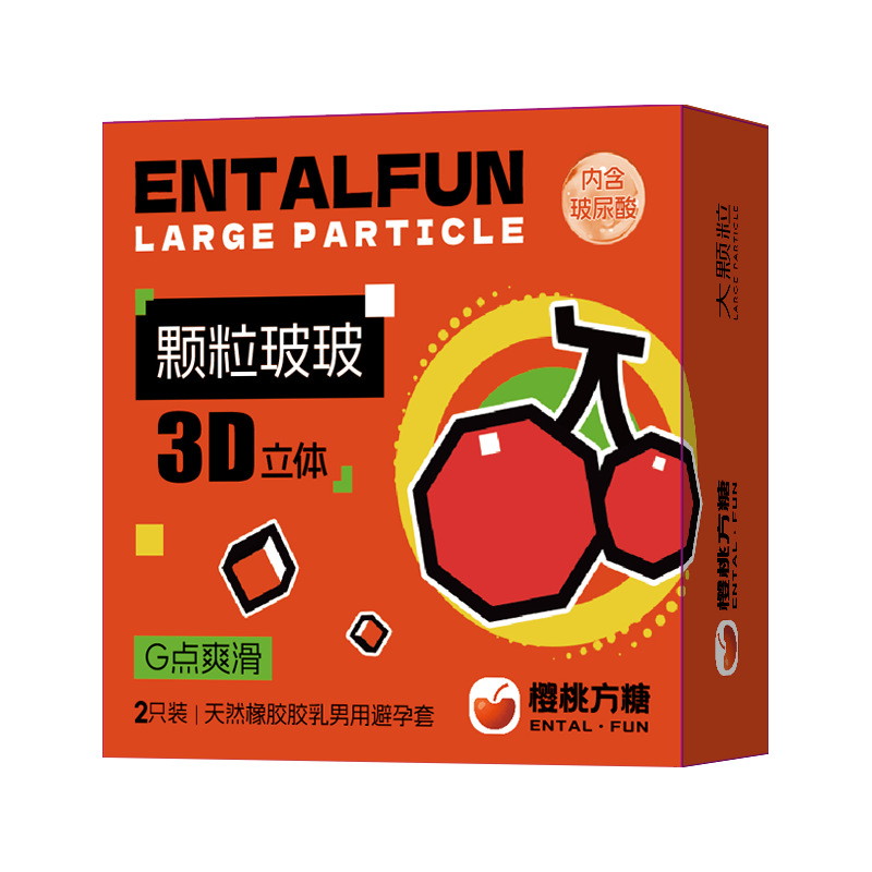 entalFun cereza ácido hialurónico granular 3D condón condón G-spot refrescante hotel de pareja