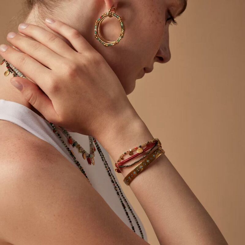 European and American Ins Hand-Woven Gold Coin Natural Stone Bracelet for Women Bohemian Style Stacked Colorfulful Beaded Bracelet