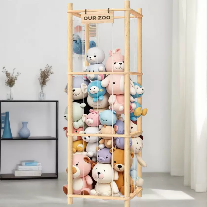 木质儿童毛绒玩具收纳架立式大容量展示架实木公仔玩偶收纳整理架
