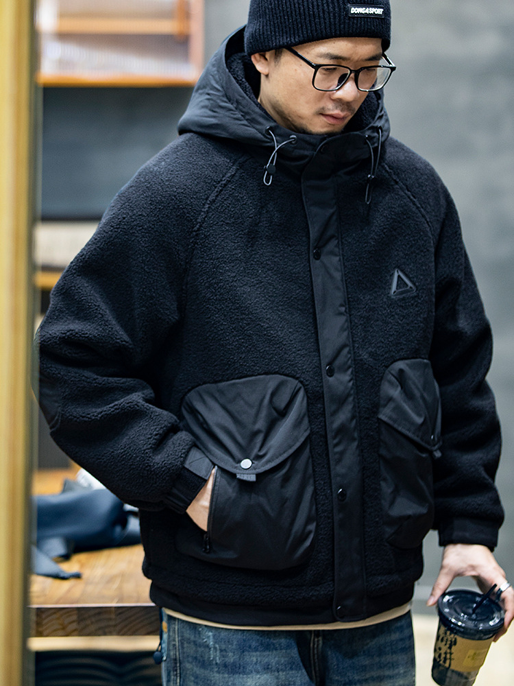 Abrigo con capucha de lana de cordero de invierno de los hombres de la marca de moda suelta abrigo de algodón cálido acolchado de los hombres de moda americana casual abrigo de algodón acolchado de los hombres