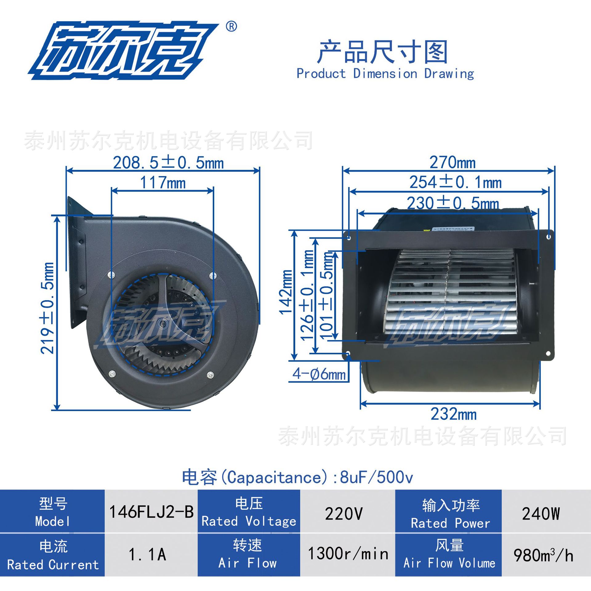 苏尔克JS146B2E02-W双叶轮控制柜变频器新风净化离心风机