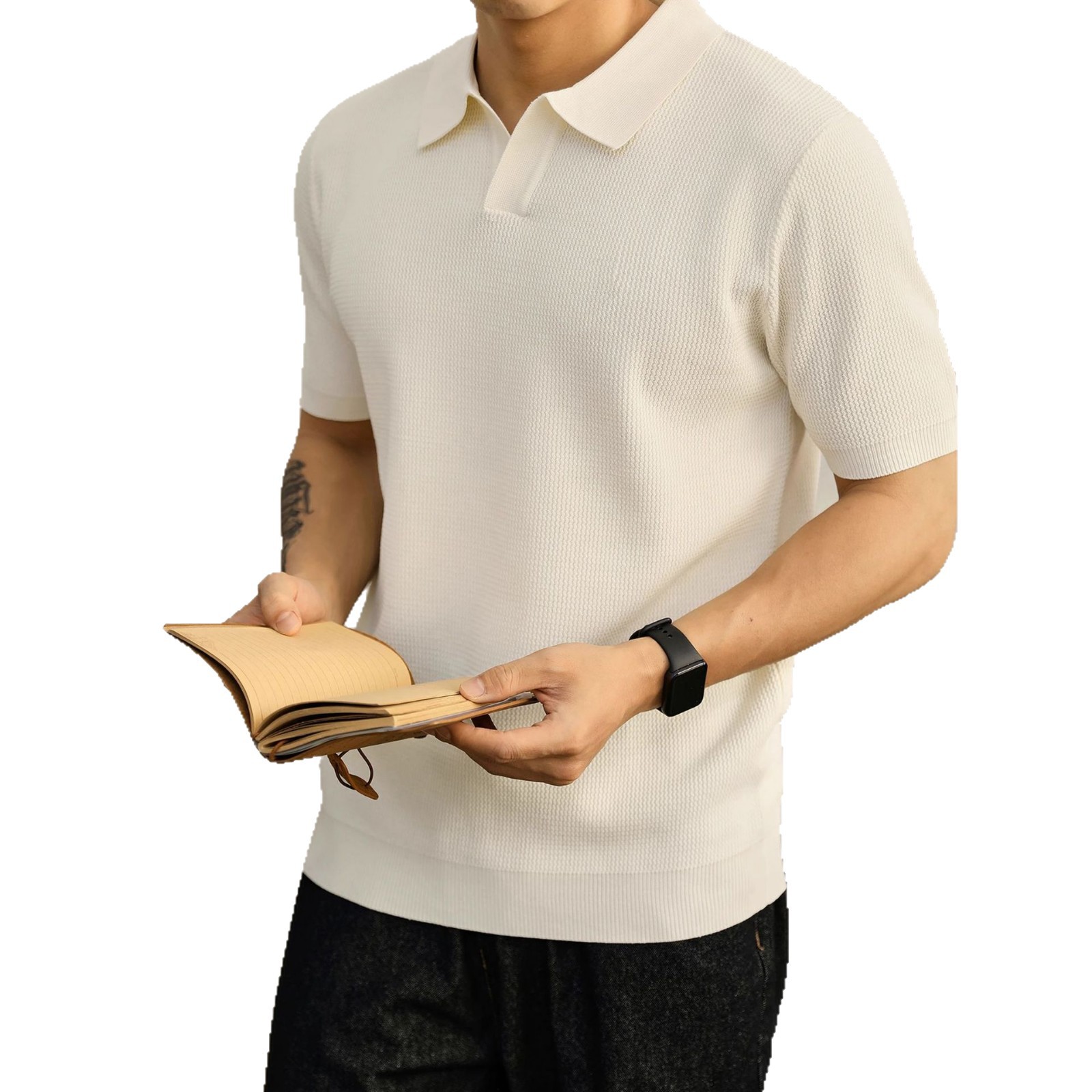 Camisa POLO suéter de manga corta con cuello en V para hombre, cuello de gaviota delgado, camiseta de verano de seda de hielo de negocios británicos, comercio exterior, venta al por mayor transfronteriza