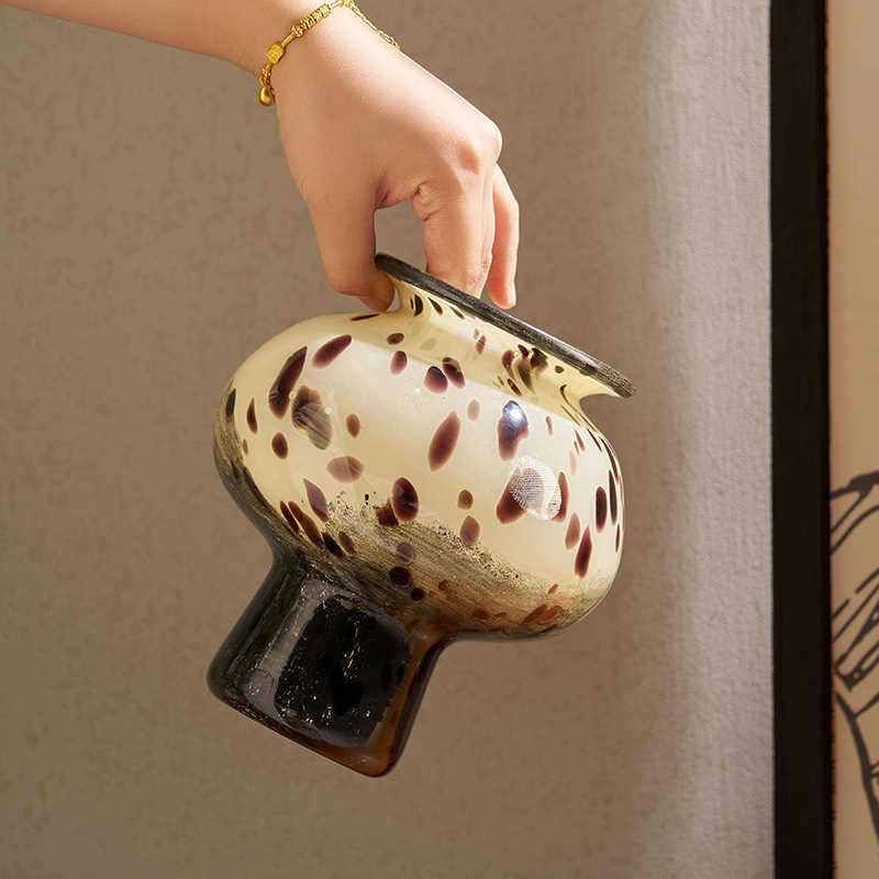 French Cream Style Glass Lantern Vase High-End Ornaments Living Room Flower Arrangement Hotel Room Side Table Atmosphere Layout