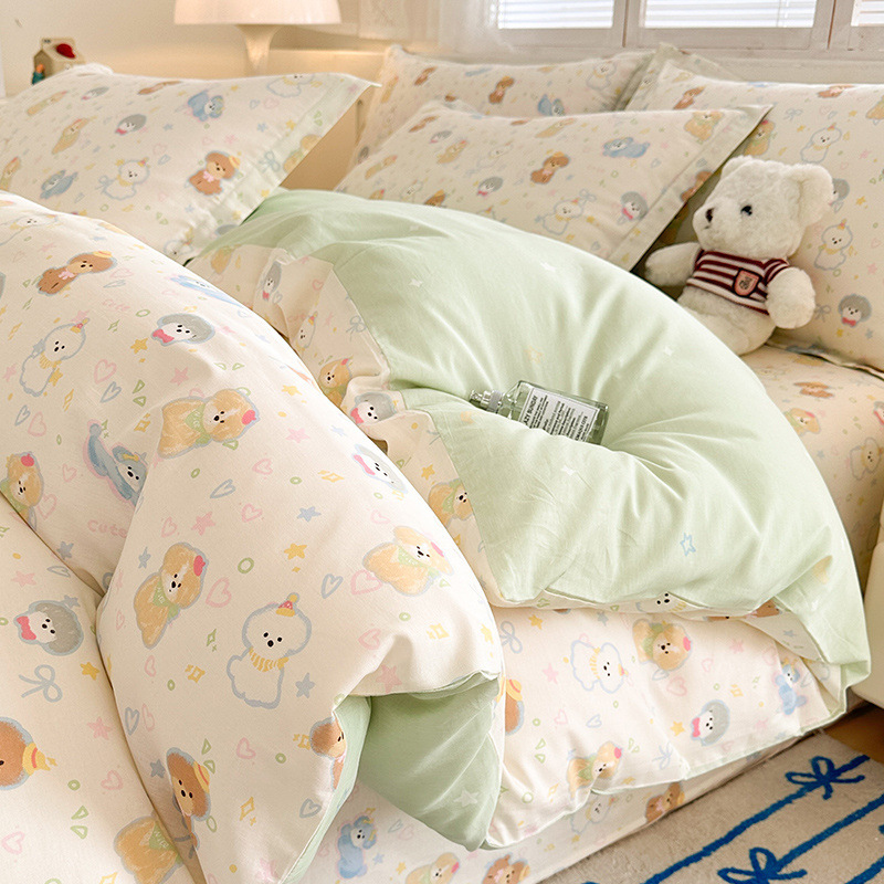 Cama de algodón de algodón de cuatro piezas 2025 nueva sábana simple funda de edredón de tres piezas sábana ropa de cama de dormitorio