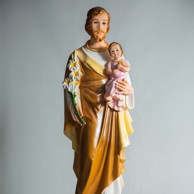 140cm Joseph abraza adornos para niños con estatuas de fibra de vidrio decoración de la iglesia doméstica