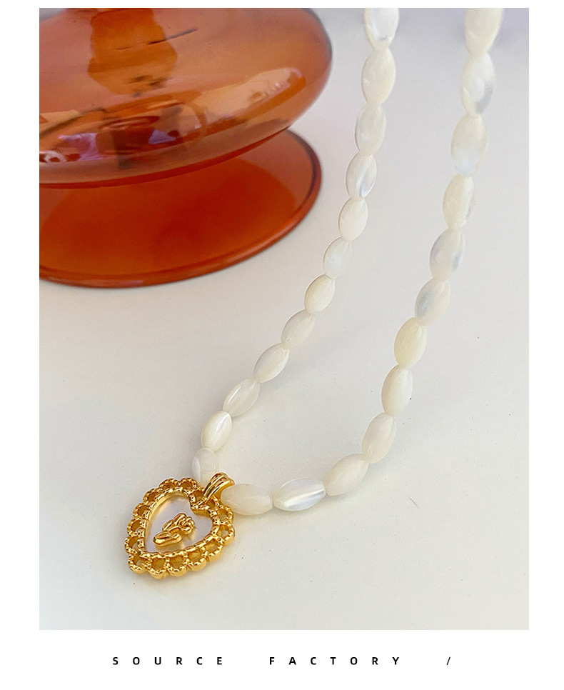 Elegant Heart Shape Shell Copper Beaded Handmade Necklace 1 Piece