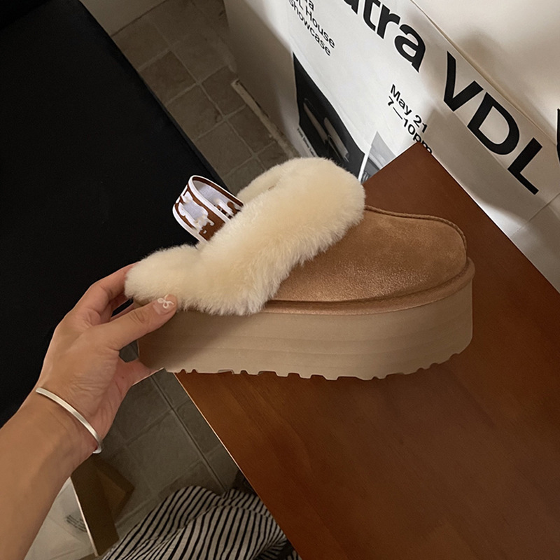 Sangpo Village winter shoes, fleece-lined, thick-soled, star-patterned snow boots, women's wool slippers, women's outdoor slippers, closed-toe cotton slippers