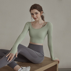 Women's Yoga Top with Long Sleeve, Slimming, Bra Cup, Stretchy, Tight Fitting, Spring and Autumn New Style Set for Running and Fitness