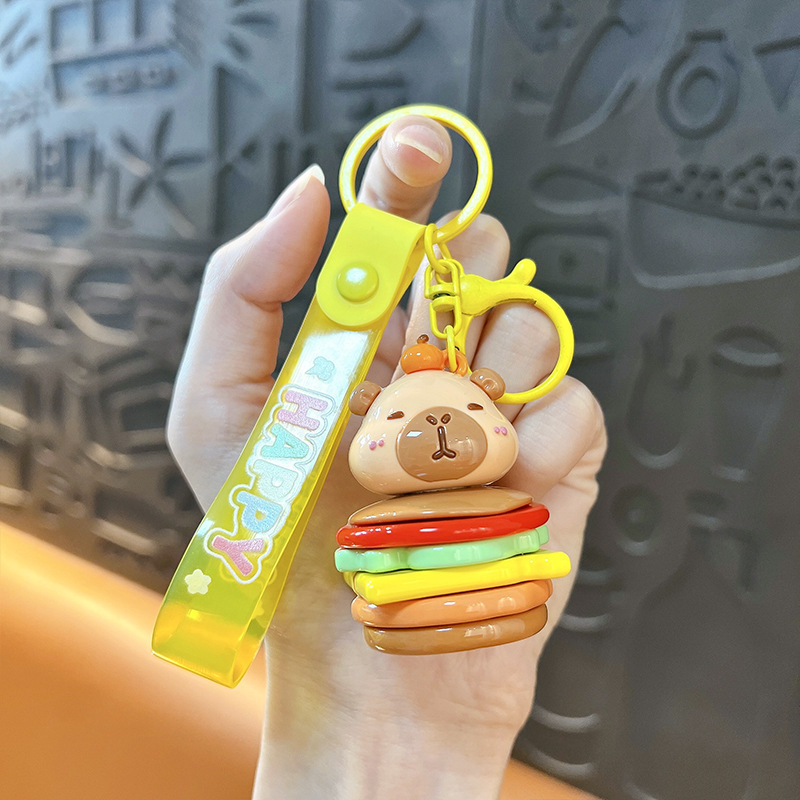 クリエイティブ漫画ハンバーガー人形キーホルダーかわいいバッグペンダント車のキーチェーンベビーグラバー小さなギフト卸売|undefined