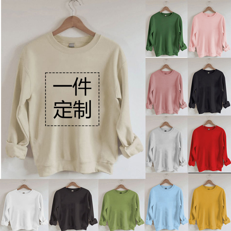 Autumn and Winter New European and American Cross-Border Foreign Trade Round Neck One-Piece Printed Random Text Printed Sweatshirt in Stock