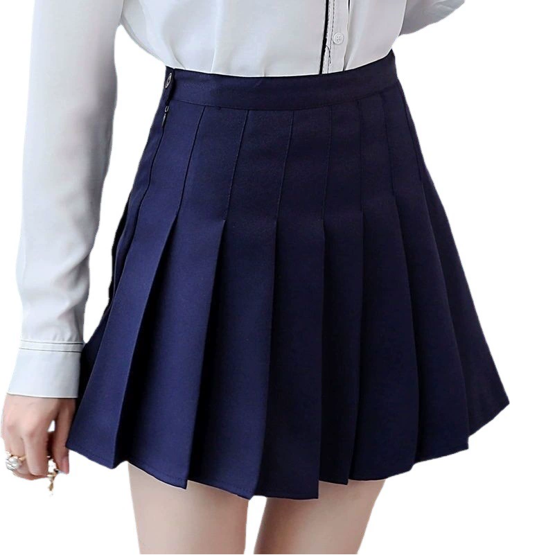 Плиссированная юбка в студенческом стиле, юбка с завышенной талией, юбка А-силуэта чистого цвета, весенне-летняя плиссированная юбка в консервативном стиле, короткая юбка для похудения для девочек
