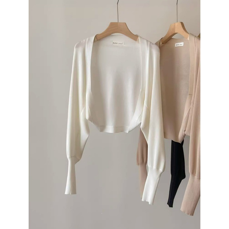 Women's thin ice silk knitted cardigan, summer sun protection air conditioning cover-up, suspender dress, outer shawl, short jacket