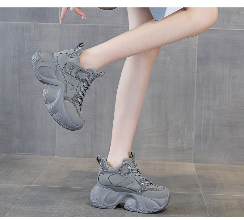 Giày sneaker nữ đế dày chunky tăng chiều cao ẩn dây buộc thời trang — M2983 lớp lót đơn màu nâu, M2983-1 plus nâu nhung, M2983-1 plus nhung xám, M2983 lớp lót đơn màu xám chi tiết 18