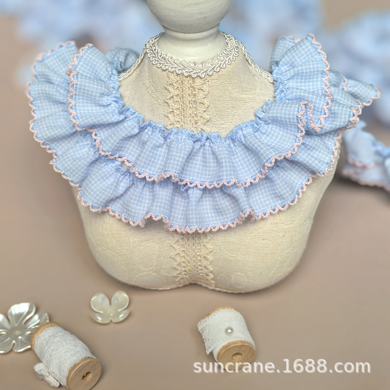 Liuyun is about 3cm wide, sky blue + pink dog tooth, 1 meter