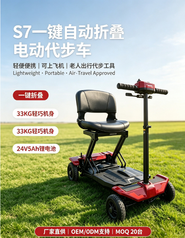 New four-wheeled electric mobility scooter, one-button folding, lightweight, high-end, smart, and designed for home use, powered by a lithium battery