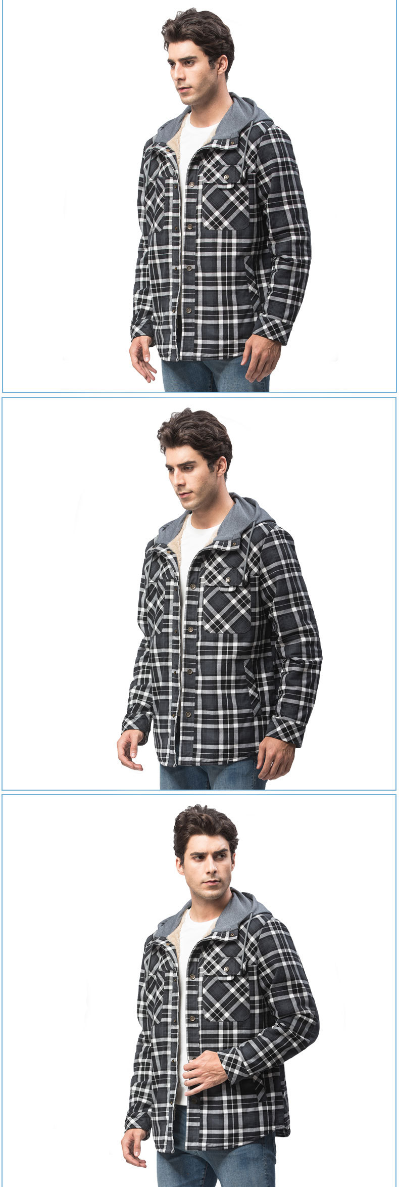 Men's Clothing men's long sleeved plus velvet thickened hooded plaid shirt autumn and winter large size men's clothing tops cotton jacket_voghion.com