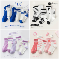 Children's socks 2024 spring new mid-calf socks for boys and girls mesh breathable cotton socks striped student children's socks