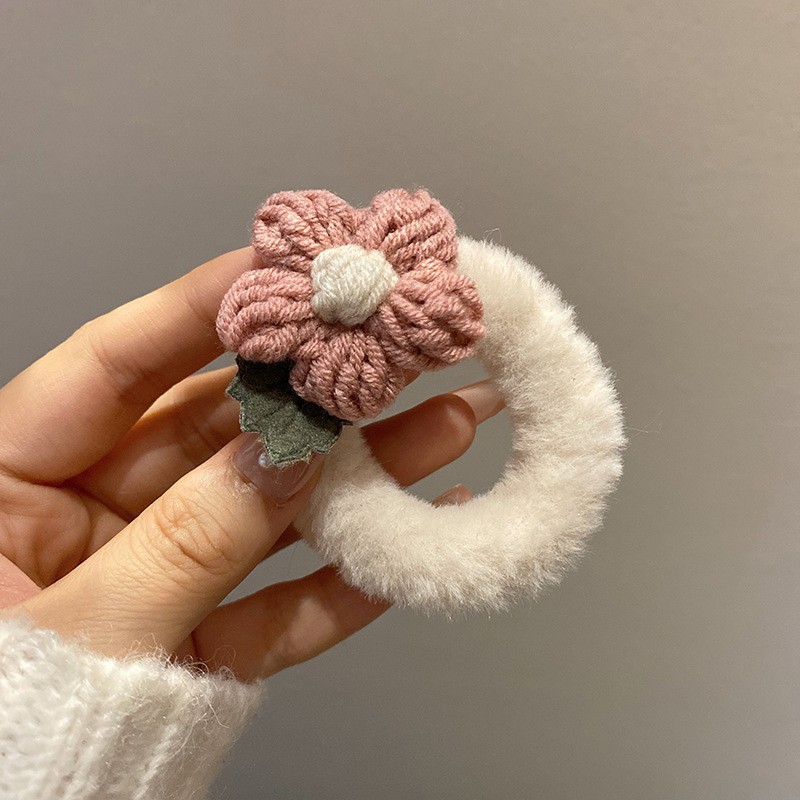 23#핑크 울 꽃 머리끈