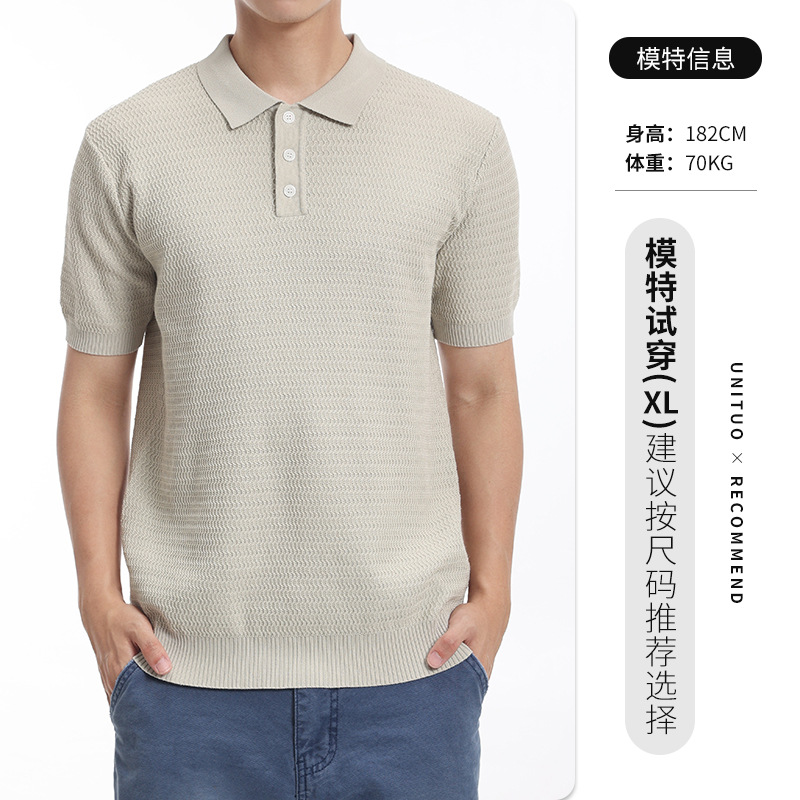 Hombres de alto nivel, camiseta de polo de hielo de punto, camiseta de verano de negocios, camiseta casual, ropa de hombre