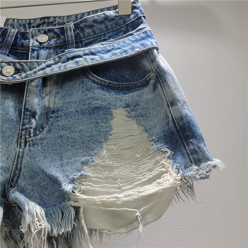 Pantalones Cortos Jeans con Roturas y Deshilachado Denim para Mujer