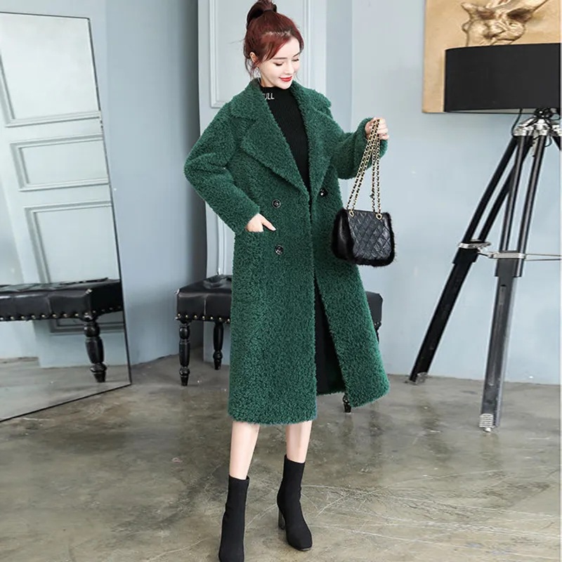 2022 new pattern Fur one Lambswool leather and fur coat Easy thickening Korean Edition Mid length version overcoat