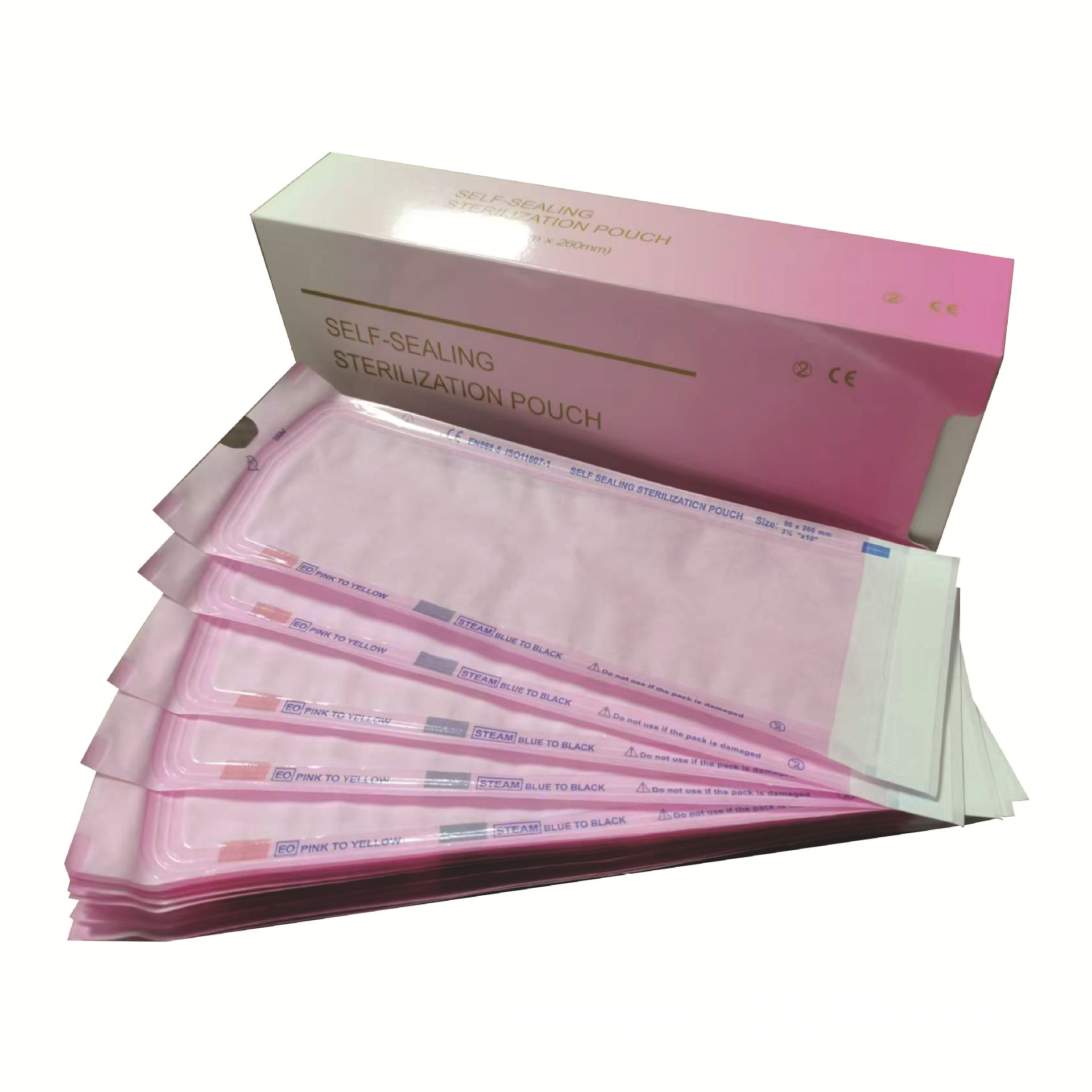 Bolsa de esterilización autoperrada de manicura de película rosa consumibles dentales bolsa de desinfección de esterilización a alta temperatura bolsa de papel y plástico bolsa de esterilización a alta temperatura