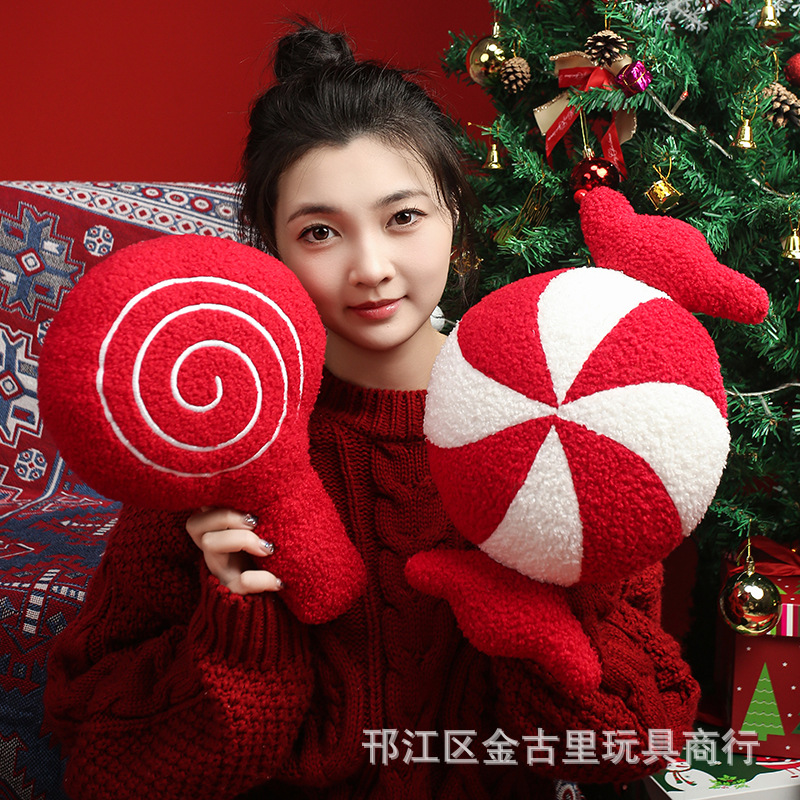 Cross-Border New Product Candy Cane Pillow 3D Candy Plush Pillow Cushion Creative Christmas Decoration Candy Pillow Wholesale